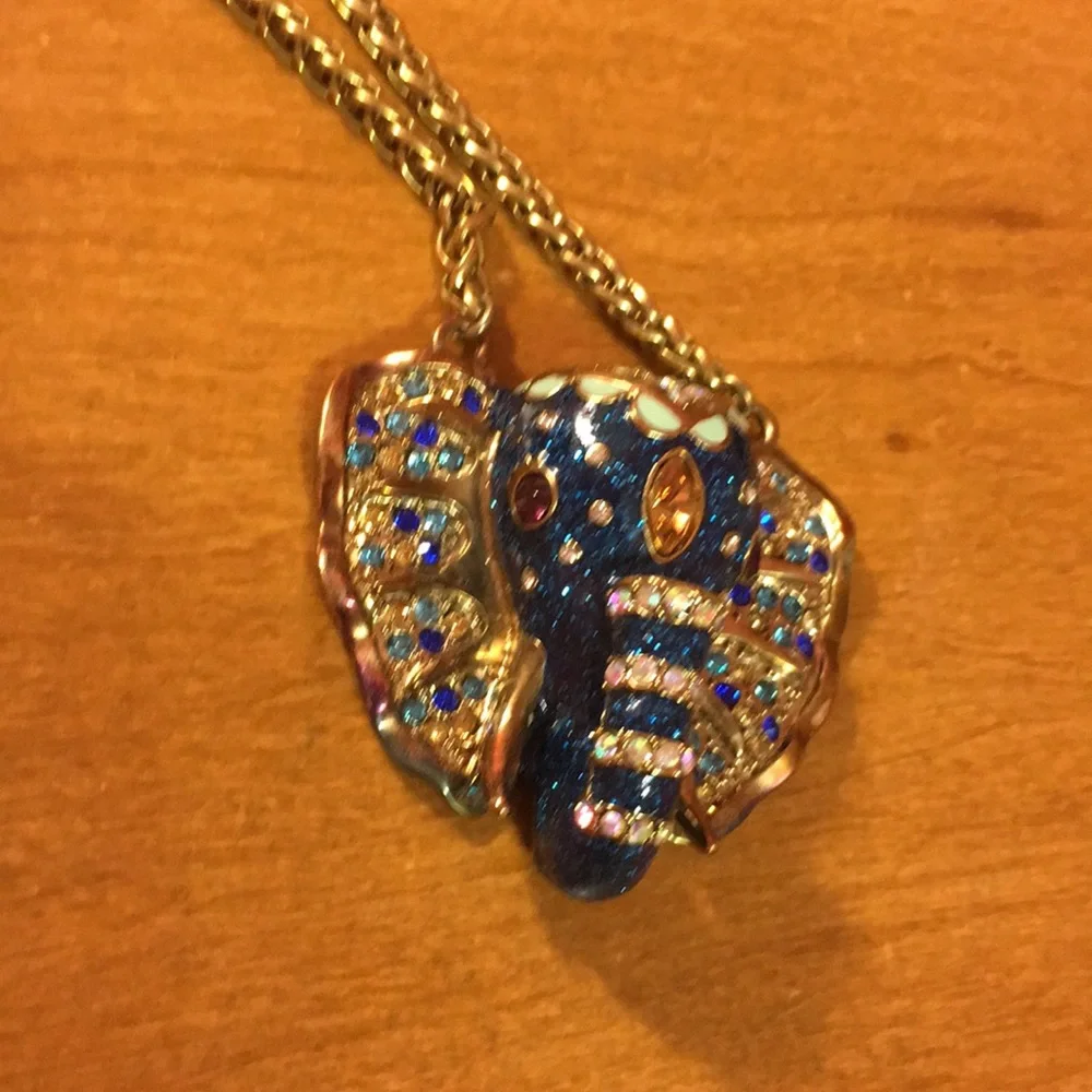 Betsey Johnson Blue and Gold Elephant Necklace - Picture 2 of 4